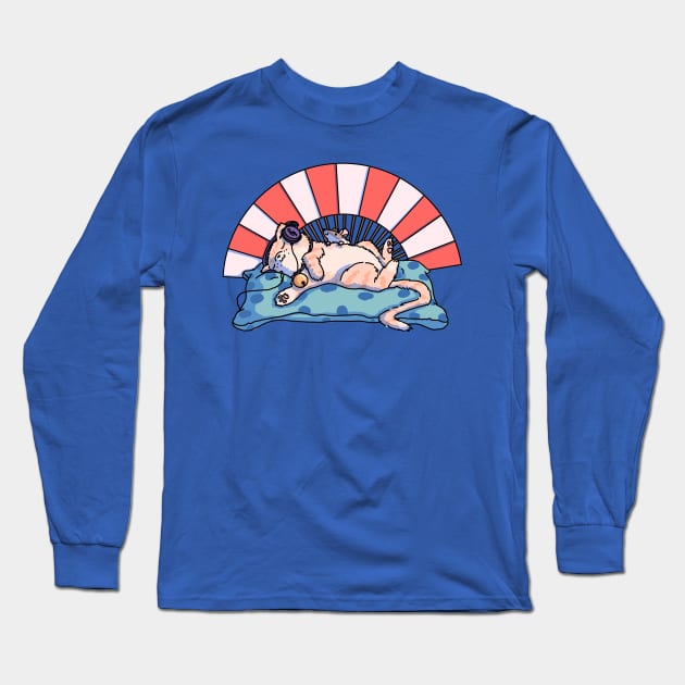 Fluffy sleepy cat Long Sleeve T-Shirt by Ginkgo Whale